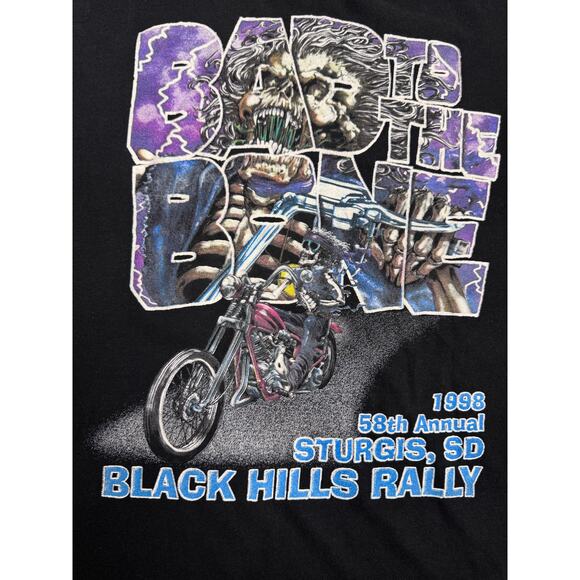 Vintage T-Shirt Bad to the Bone Sturgis 1998 Harley Davidson Biker Design XL - Picture 3 of 6